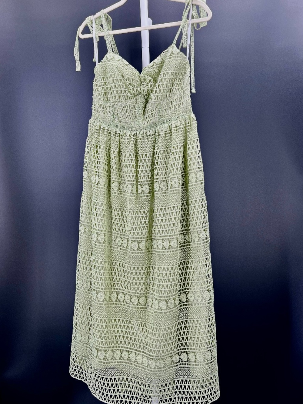 Just Me - NWOT - Sage Green Crocheted Lace Midi Dress - never worn